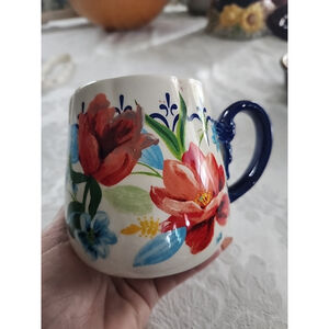 Pioneer Woman Coffee Mug Floral Spring Bouquet 4"H Colorful Multi Sculpted